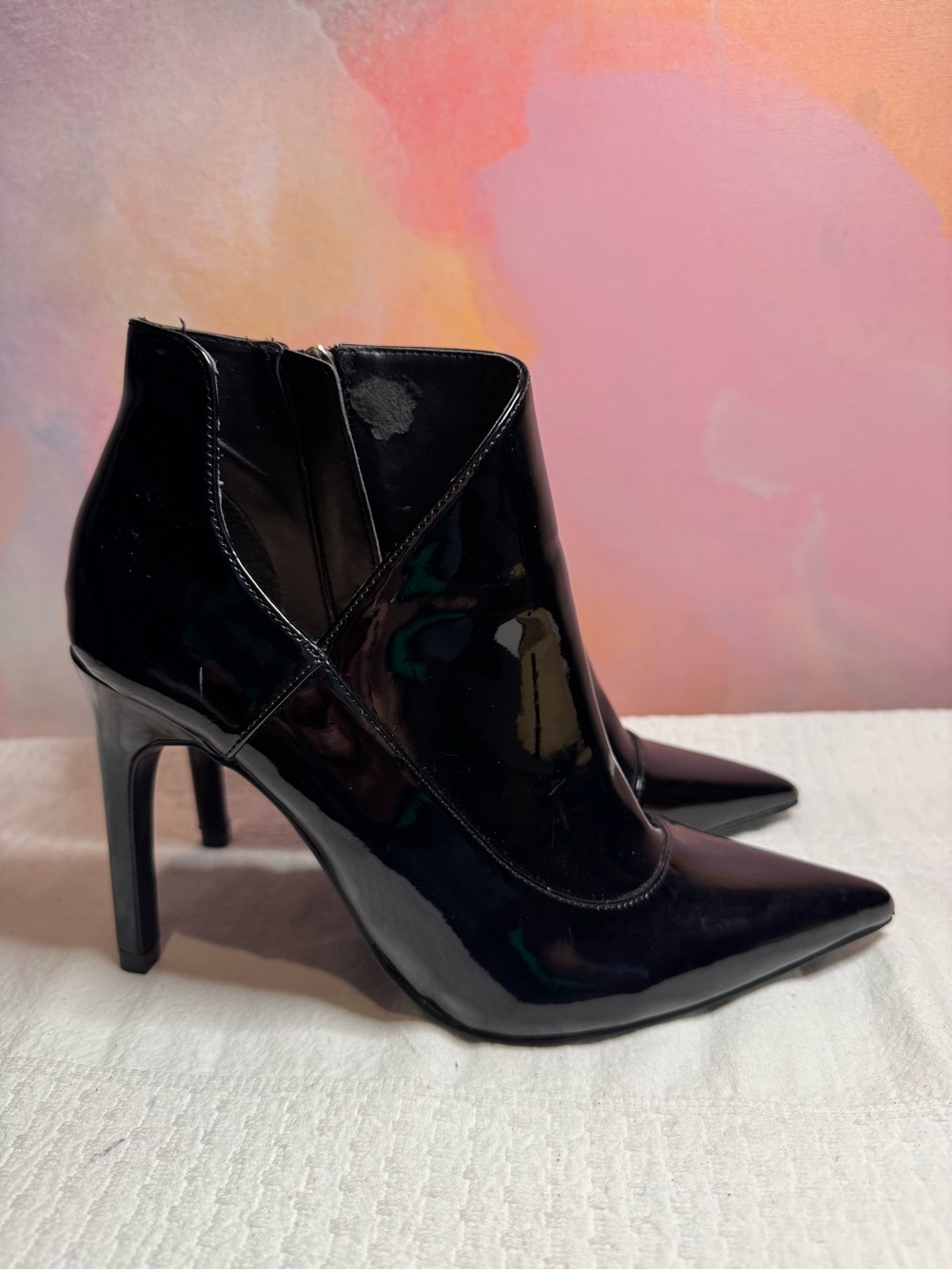 Zara Black Patent Pointed Toe Ankle Booties